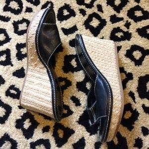 Nine West Leather Wedge Slide Mules Black 9.5